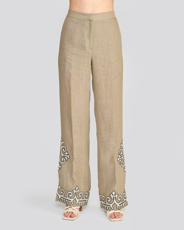 Talitha Raya Sage Green Embroidered Pants