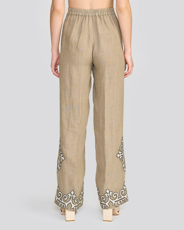 Talitha Raya Sage Green Embroidered Pants
