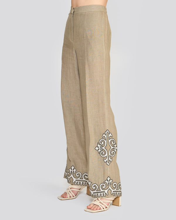 Talitha Raya Sage Green Embroidered Pants