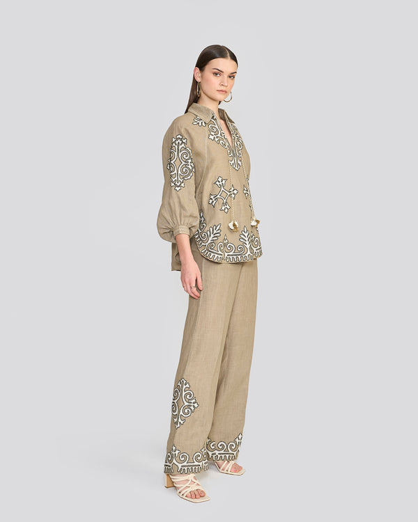 talitha Raya Sage Green Embroidered Pants