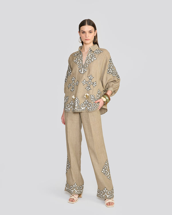 Talitha Raya Sage Green Embroidered Top