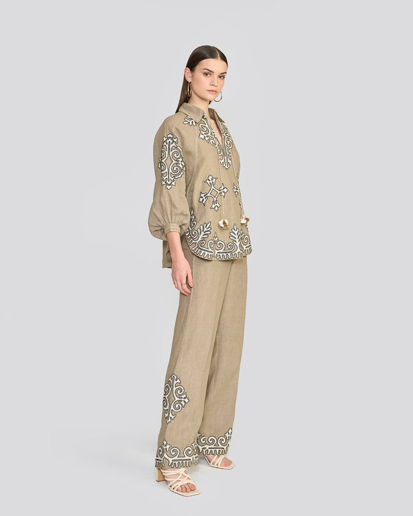 Talitha Raya Sage Green Embroidered Top