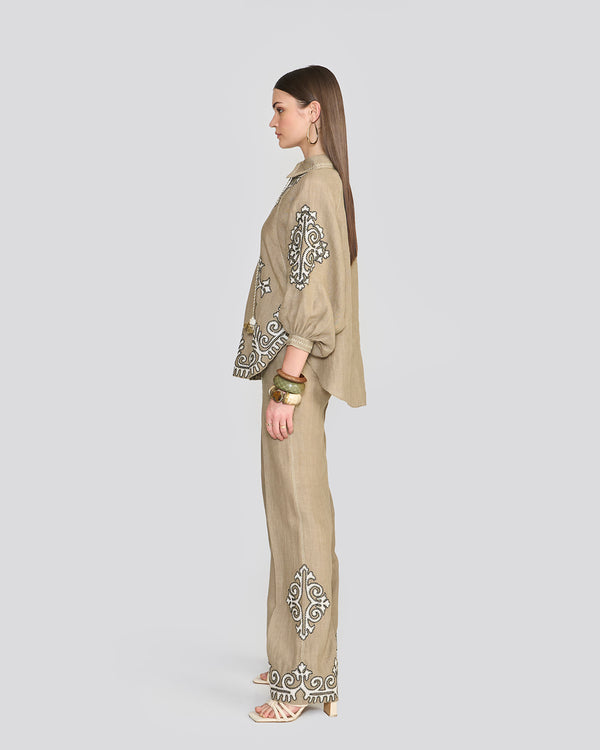Talitha Raya Sage Green Embroidered Top