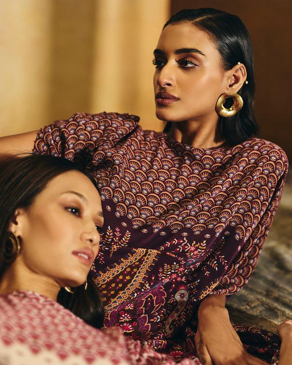 talitha Rosa Wine Printed Kaftan Co-ord Set