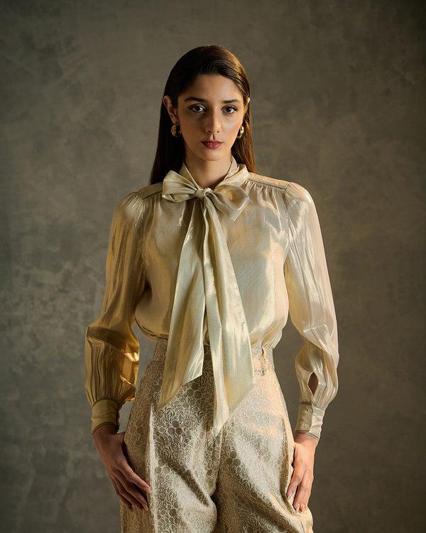 talitha Scarf Neck gold Lamé blouse
