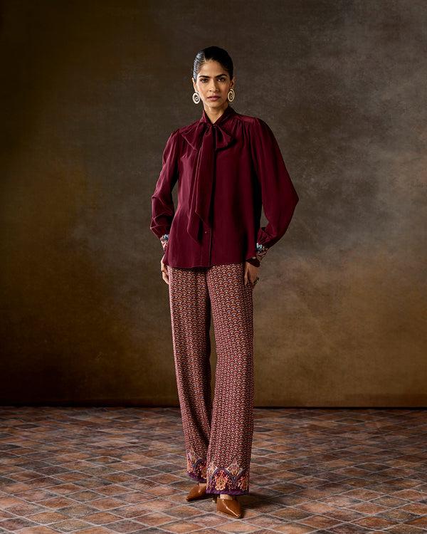 talitha Scarf Neck Wine Silk Blouse