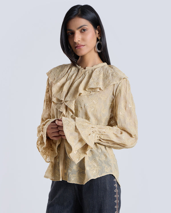 Talitha SOLEIL BEIGE EMBROIDERED BLOUSE