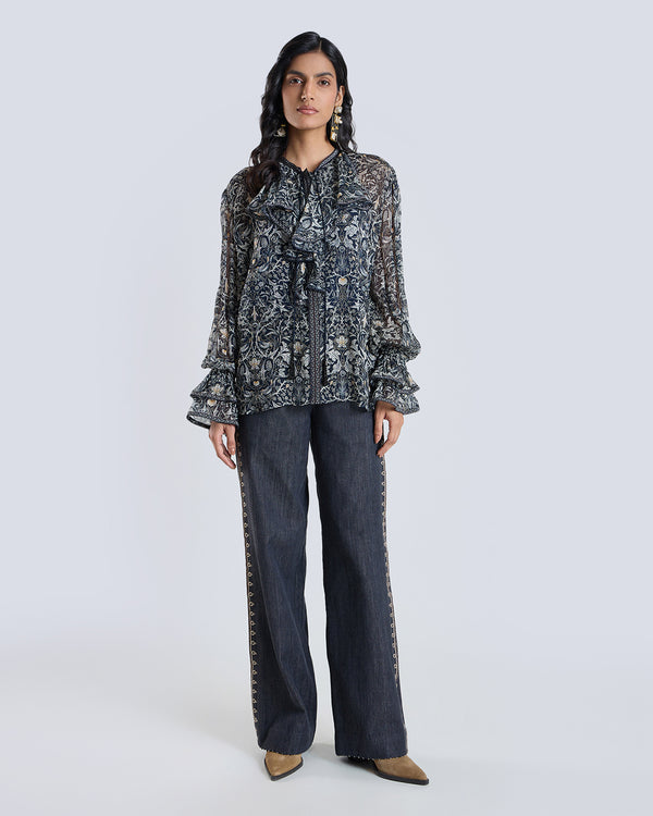 talitha Soleil Navy Printed Blouse