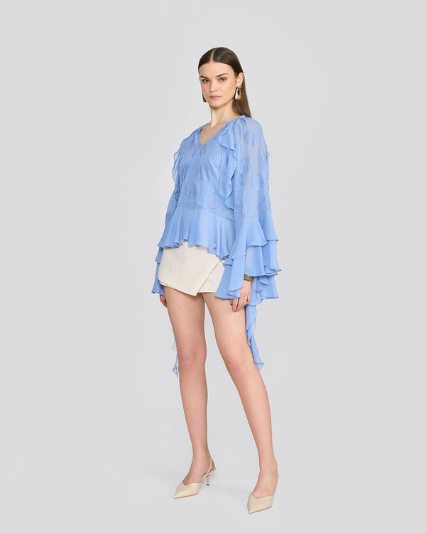 Talitha Tanya Cornflower Blue Ruffle Top
