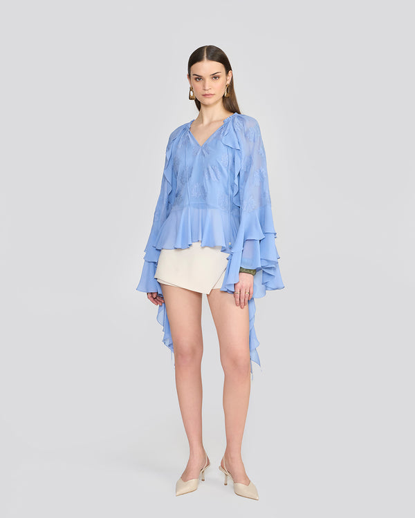 talitha Tanya Cornflower Blue Ruffle Top
