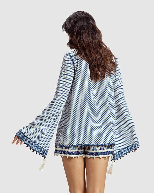 Talitha Tara Print Silk Crepe Mayra Top
