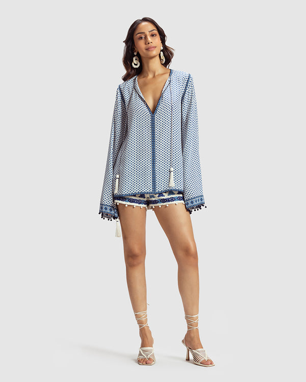 Talitha Tara Print Silk Crepe Mayra Top