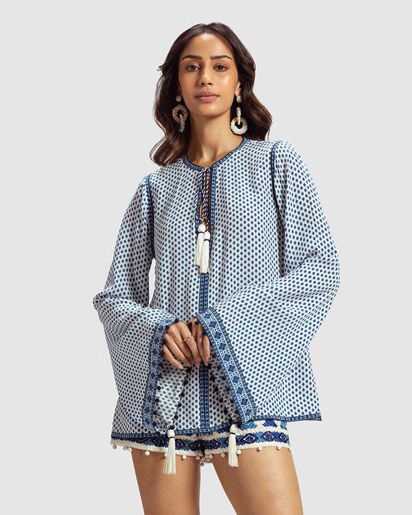 talitha Tara Print Silk Crepe Mayra Top