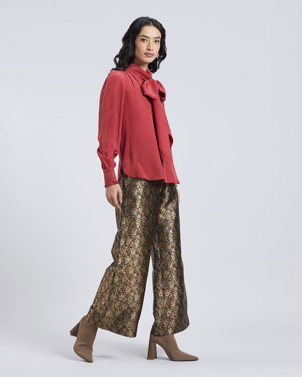 Talitha Terracotta Scarf Neck Silk Blouse