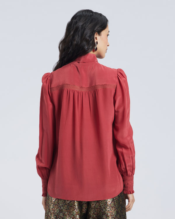 Talitha Terracotta Scarf Neck Silk Blouse