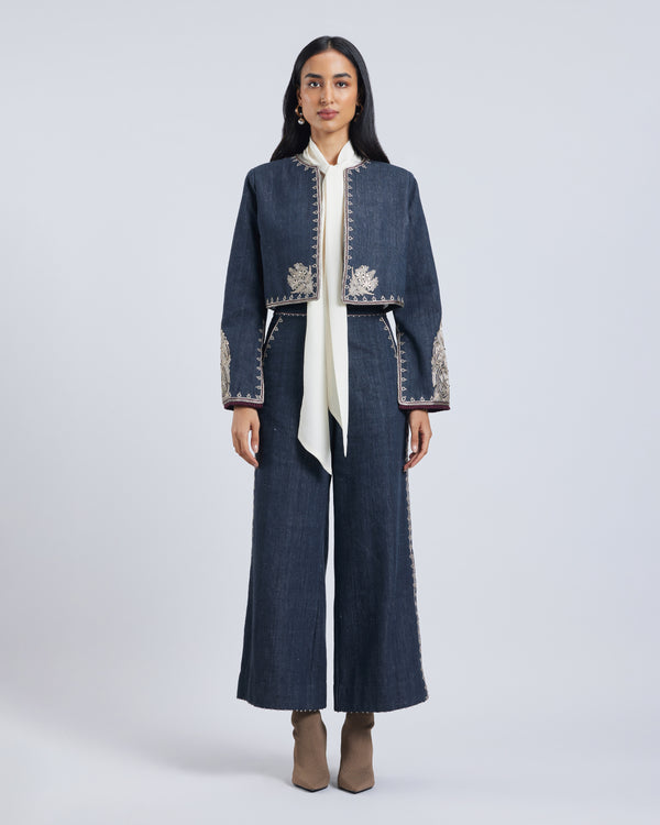 Talitha Zar Couching Handwoven Denim Jacket