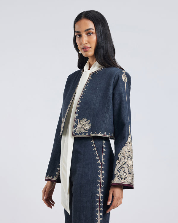 Talitha Zar Couching Handwoven Denim Jacket