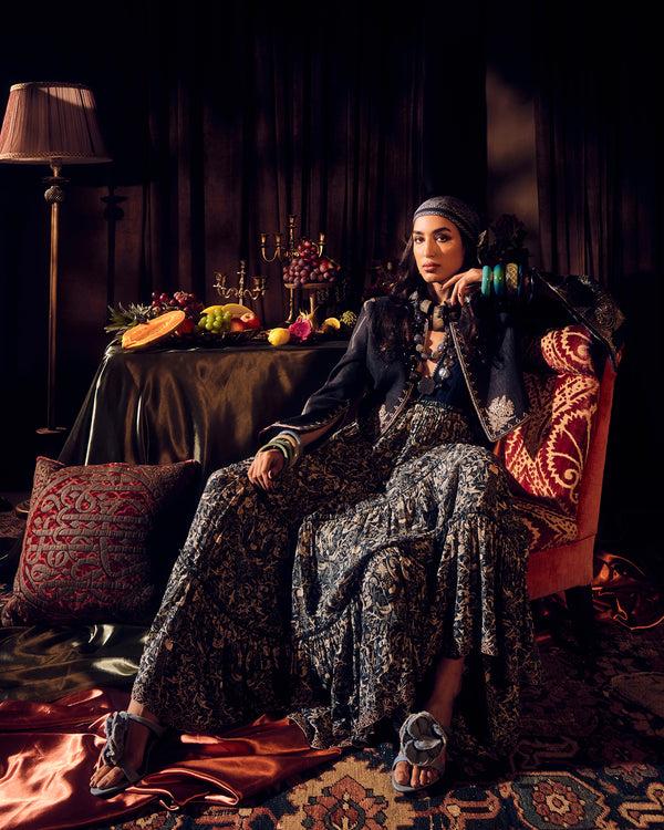 talitha Zar Couching Handwoven Denim Jacket