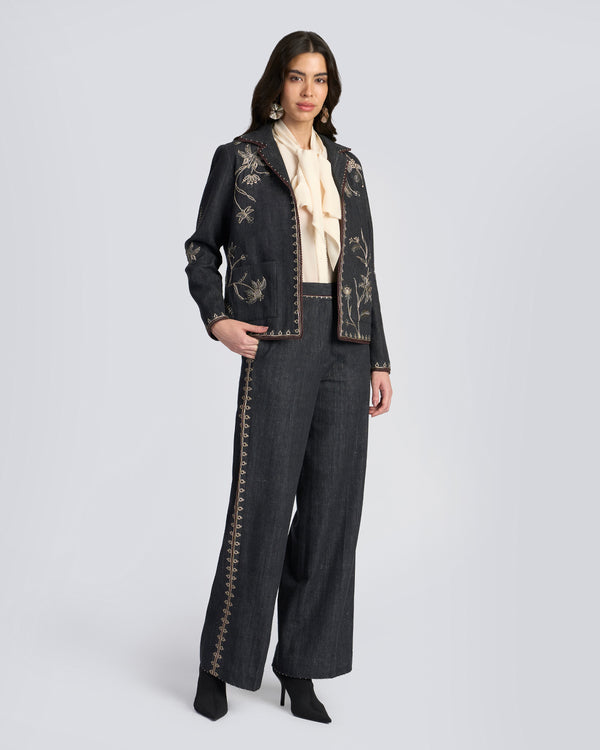 Talitha Zar Couching Handwoven Denim Pant