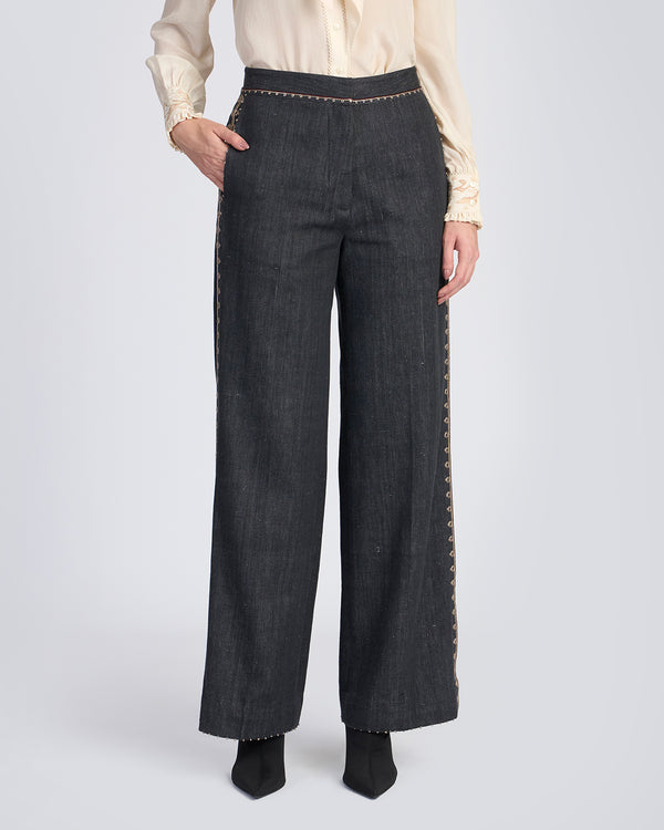 Talitha Zar Couching Handwoven Denim Pant