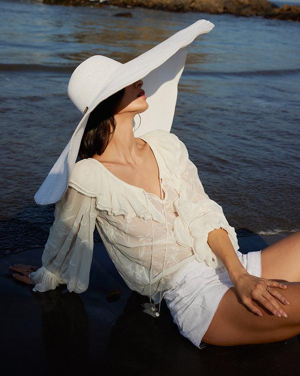 talitha White Drawstring Linen Blend Embroidered Short