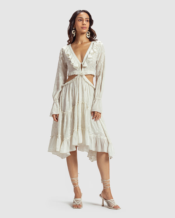Talitha White Embroidered Cutout Silk Georgette Dress