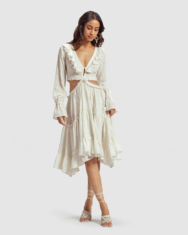 Talitha White Embroidered Cutout Silk Georgette Dress
