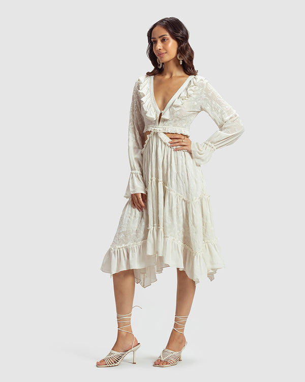 Talitha White Embroidered Cutout Silk Georgette Dress