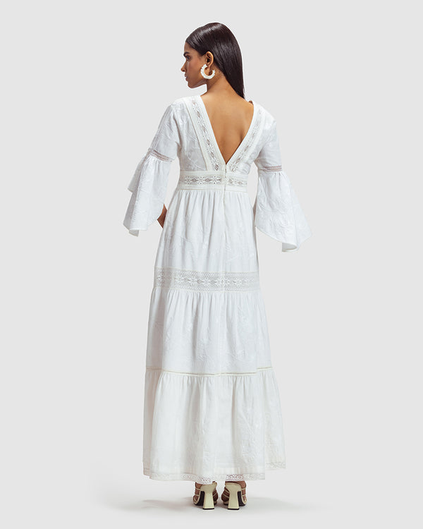 Talitha White Lace Trimmed Embroidered Linen Blend Maxi Dress