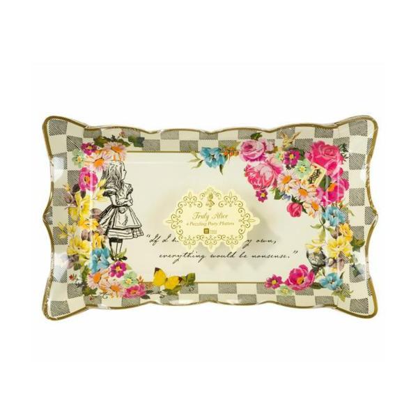 talking tables Alice in Wonderland Chequered Paper Food Platters | 4 Pack