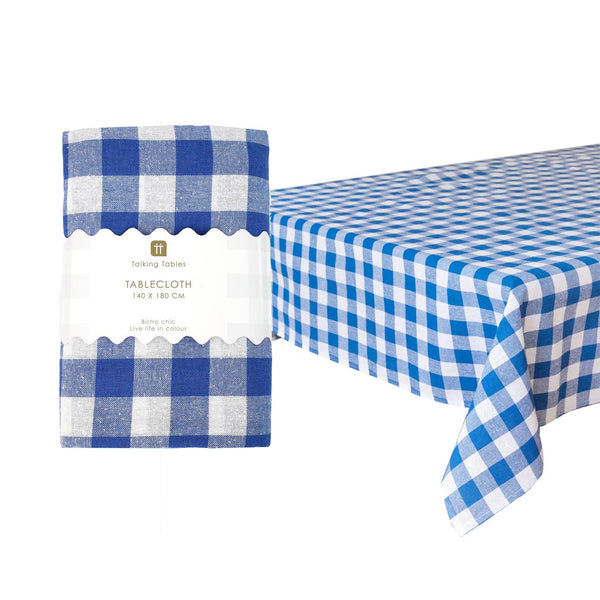 talking tables Blue & White Gingham Fabric Tablecloth
