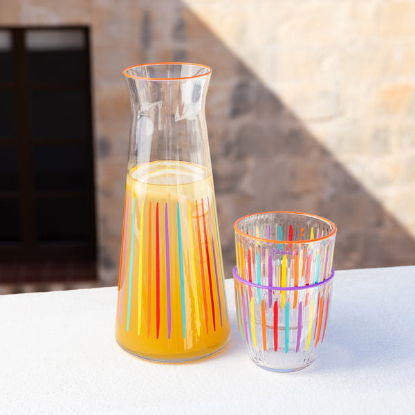 Talking Tables Bright Striped Multi-Coloured Glass Carafe - 25cm