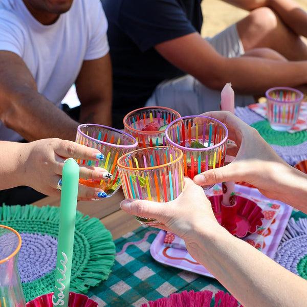Talking Tables Bright Striped Multi-Coloured Glass Tumblers - 6 Pack
