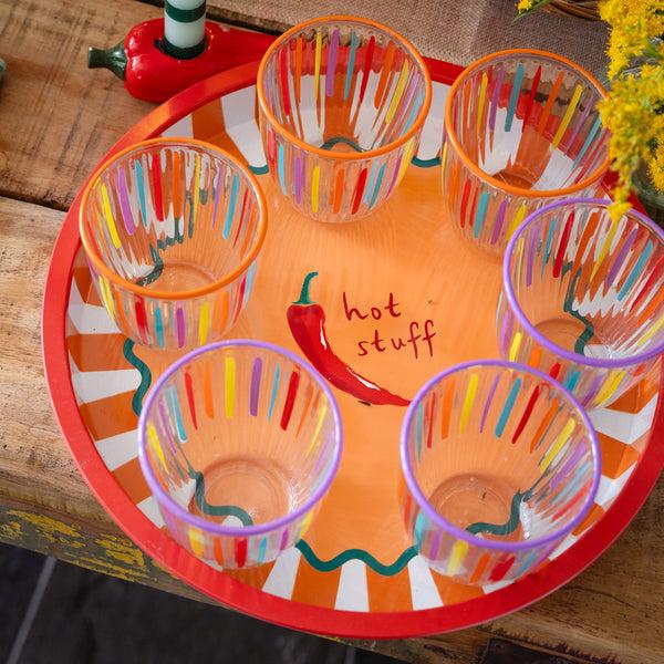 Talking Tables Bright Striped Multi-Coloured Glass Tumblers - 6 Pack