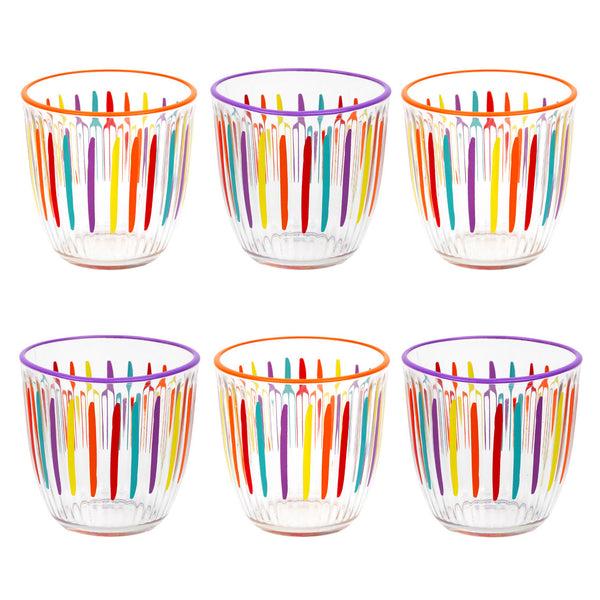talking tables Bright Striped Multi-Coloured Glass Tumblers - 6 Pack