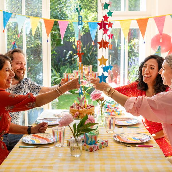 Talking Tables Bright Striped Multi-Coloured Wine Glasses - 6 Pack