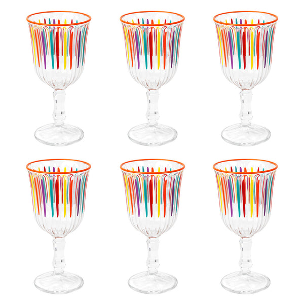talking tables Bright Striped Multi-Coloured Wine Glasses - 6 Pack