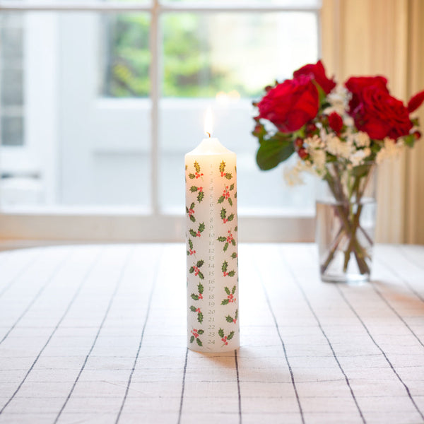Talking Tables Christmas Holly Pillar Advent Candle