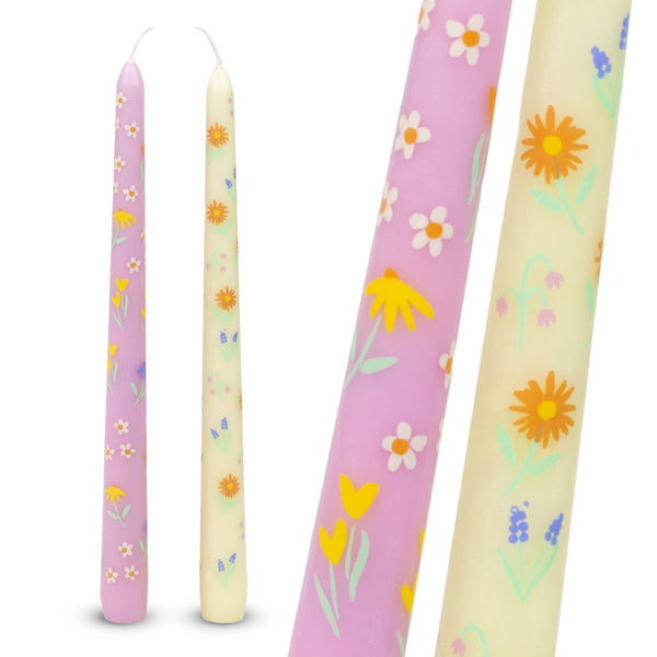 Talking Tables Floral Printed Pale Yellow & Pink Dinner Candles