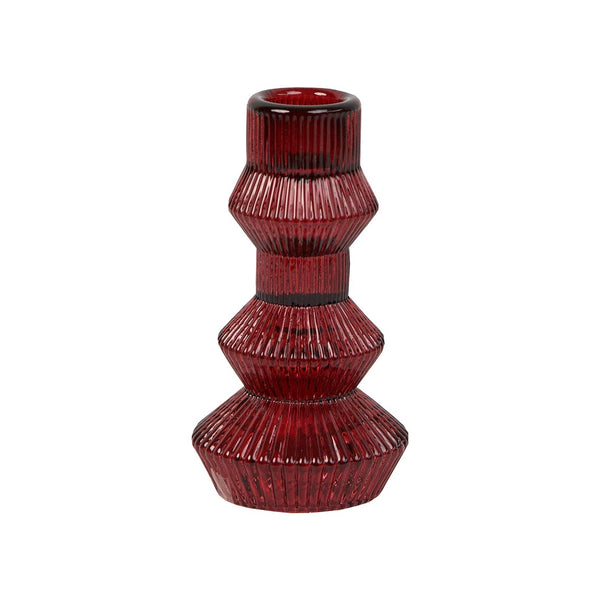 talking tables Geometric Burgundy Red Glass Candlestick Holder