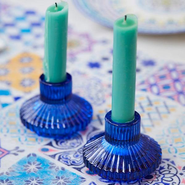 Talking Tables Geometric Small Cobalt Blue Glass Candle Holder