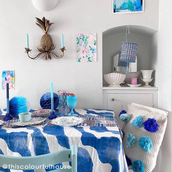 Talking Tables Geometric Small Cobalt Blue Glass Candle Holder