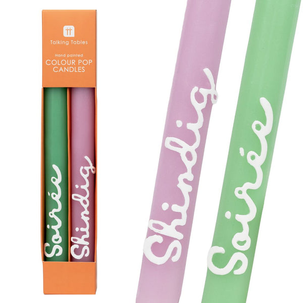 talking tables Green & Pink 'Soiree' 'Shindig' Dinner Candles - 2 Pack