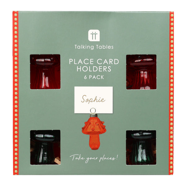talking tables Green & Red Glass Mushroom Place Card Holders - 6 Pack