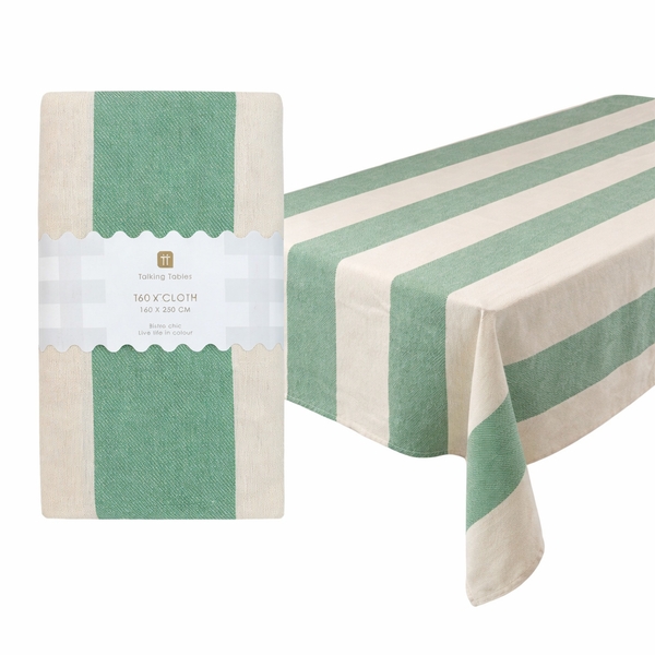 talking tables Green Stripe Cotton XL Tablecloth - 160cm x 250cm