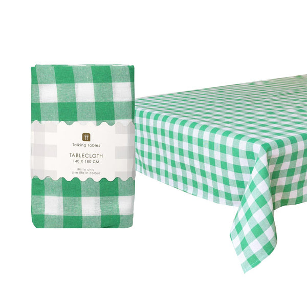 talking tables Green & White Gingham Fabric Tablecloth