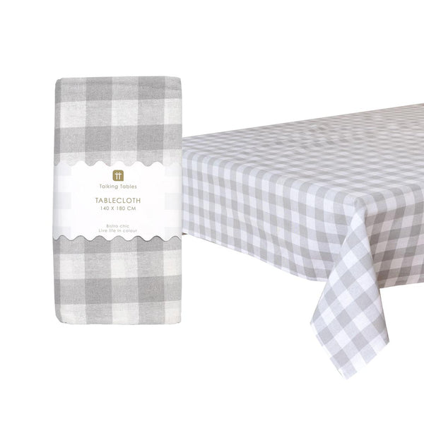 talking tables Grey & White Gingham Fabric Tablecloth