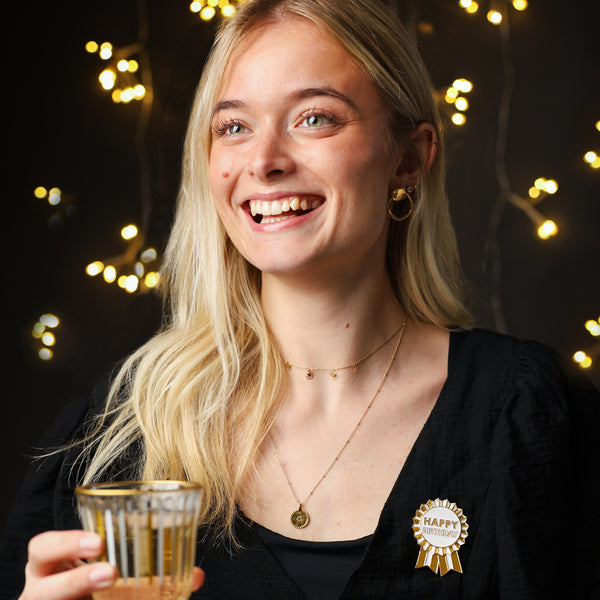 Talking Tables Luxe Gold Enamel "Happy Birthday" Pin Badge