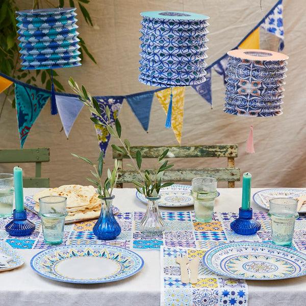 Talking Tables Moroccan Souk Tile Blue Table Runner - 2m