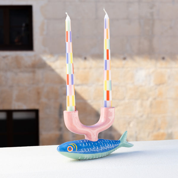 Talking Tables Multi Coloured Check Taper Dinner Candles - 2 Pack